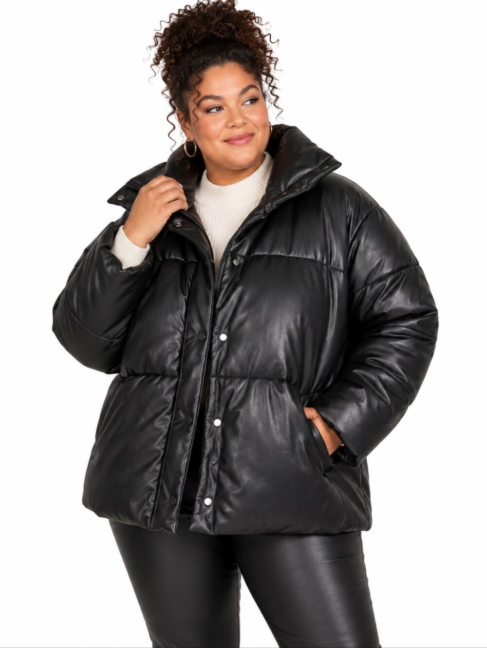 Avec Les Filles Anthropologie Faux Leather Puffer Jacket 3X Black Plus Size